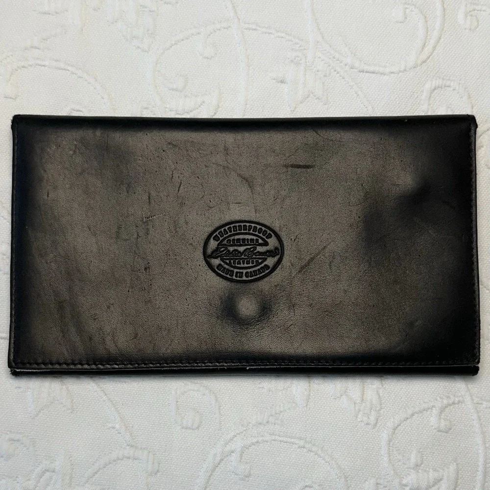 Vintage 90s Canada Eddie Bauer Black Genuine Leather Document Passport Holder